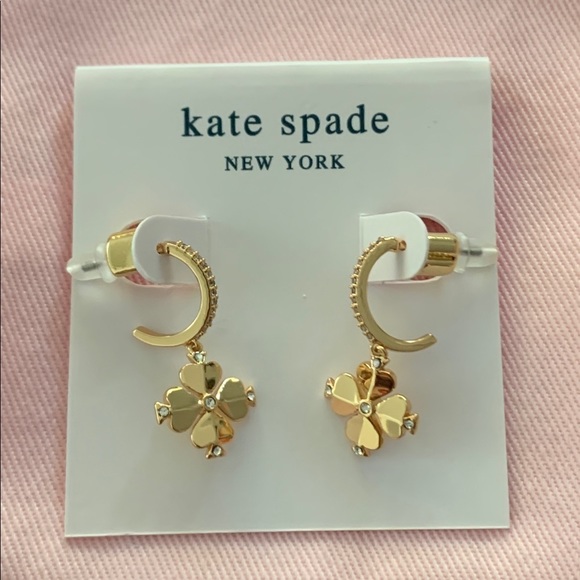 NWT Kate Spade logo flower gold huggie earrings R